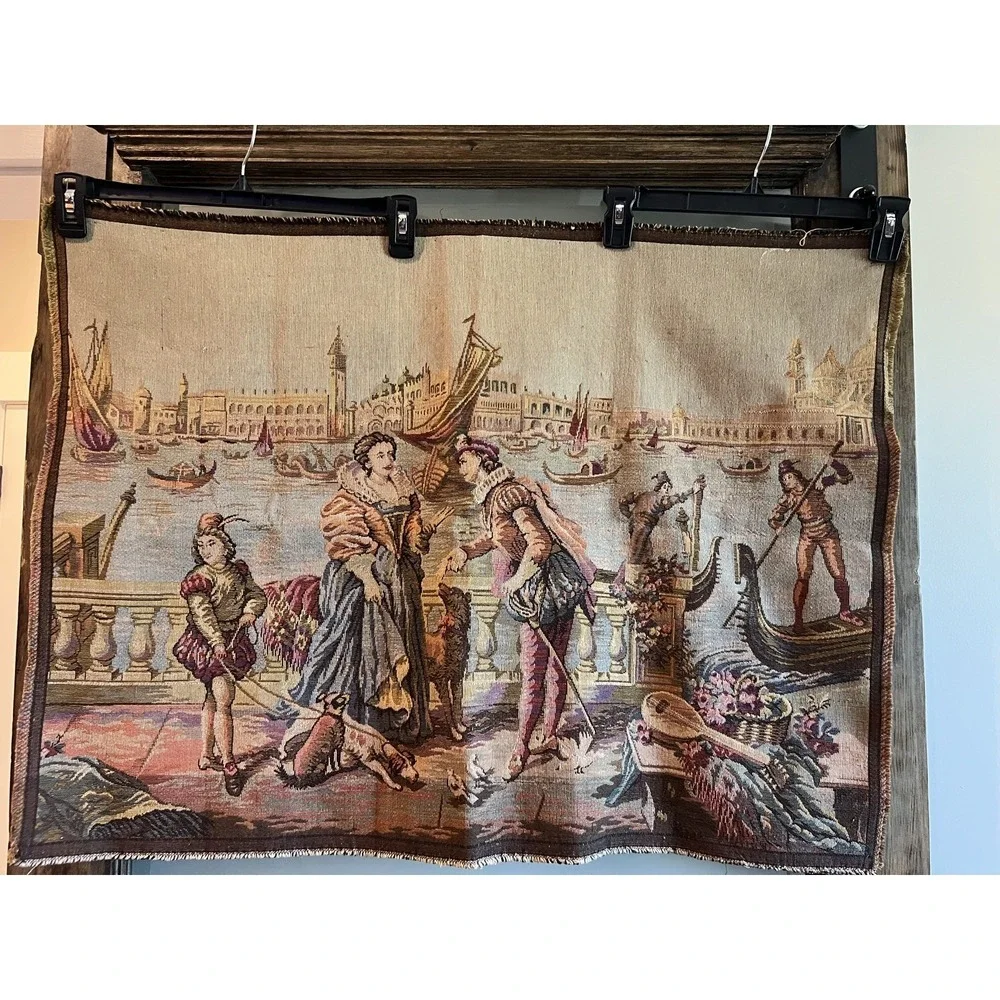Vintage Pictorial Tapestry Romantic Tapestry in Gilded Gold Frame